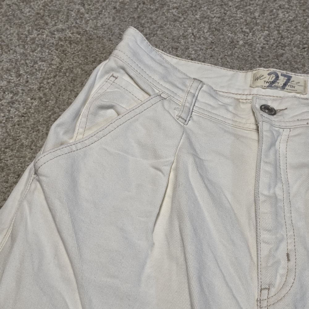 Free People We The Free Barrel Leg Jeans Womens 27 Ivory Cream High Rise Cotton - Picture 2 of 11